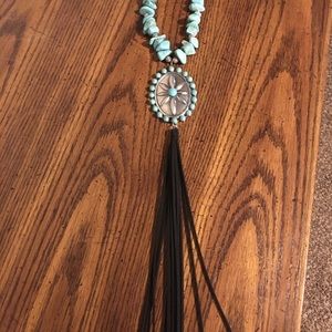 Turquoise Concho Necklace with leather tassel
